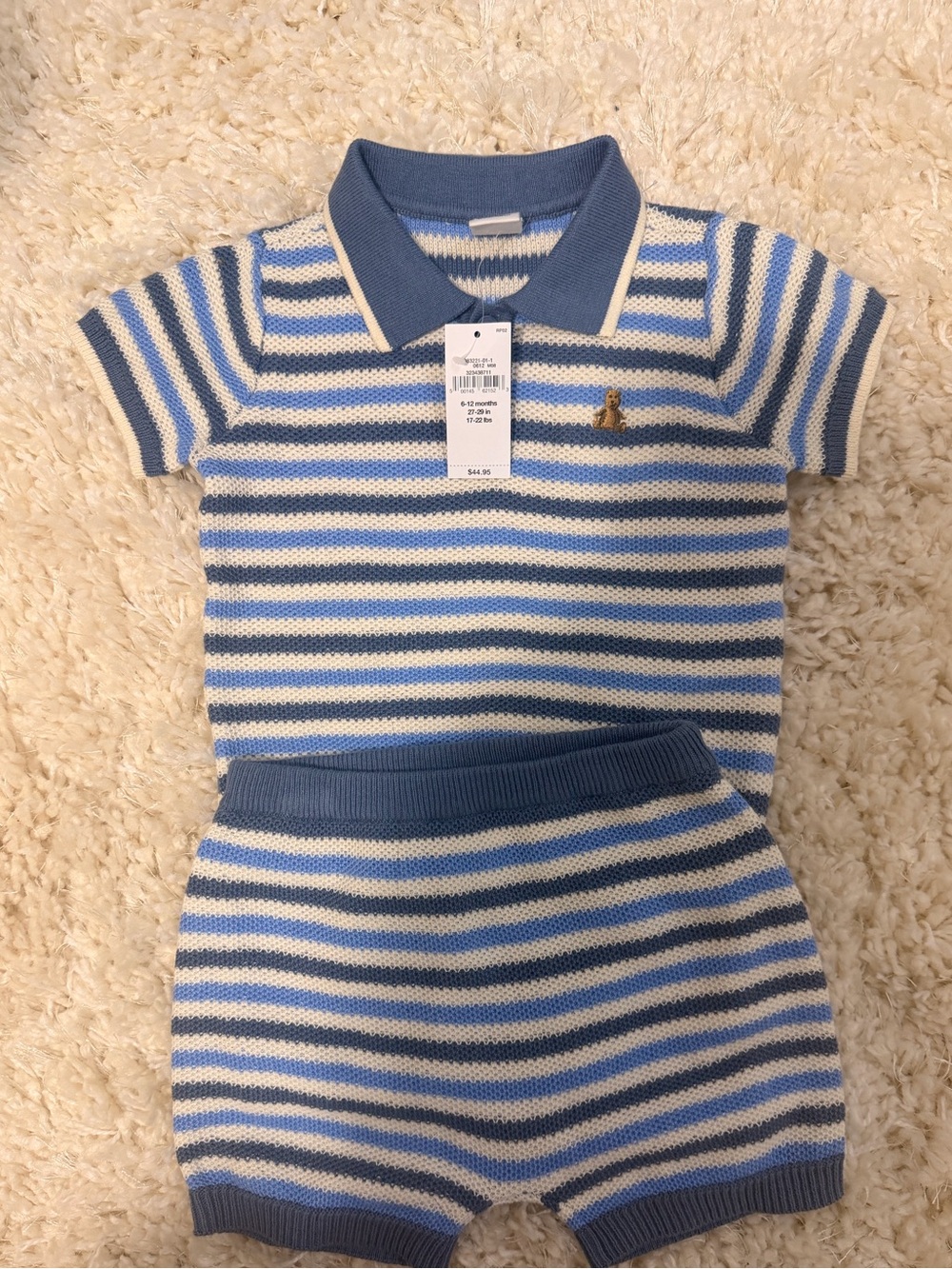 GAP Blue and White Striped Knit Polo Two-Piece Set
